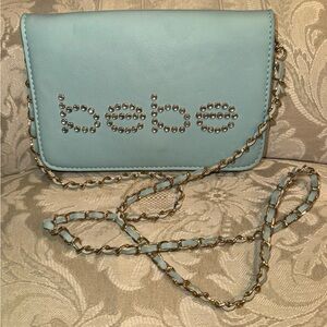 Bebe Sky Blue Crossbody Bag with Gold Chain